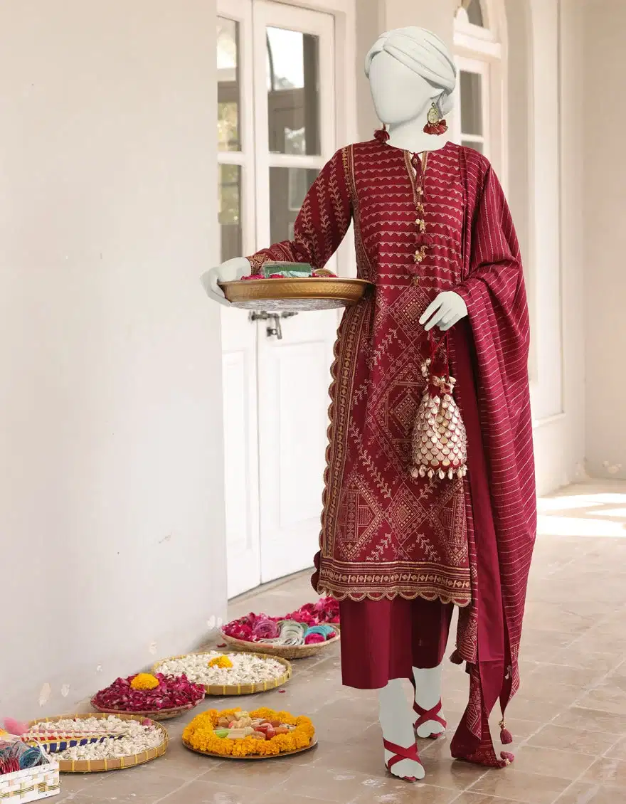 Maroon Straight Shirt & Trouser by J. (junaid Jamshed)
