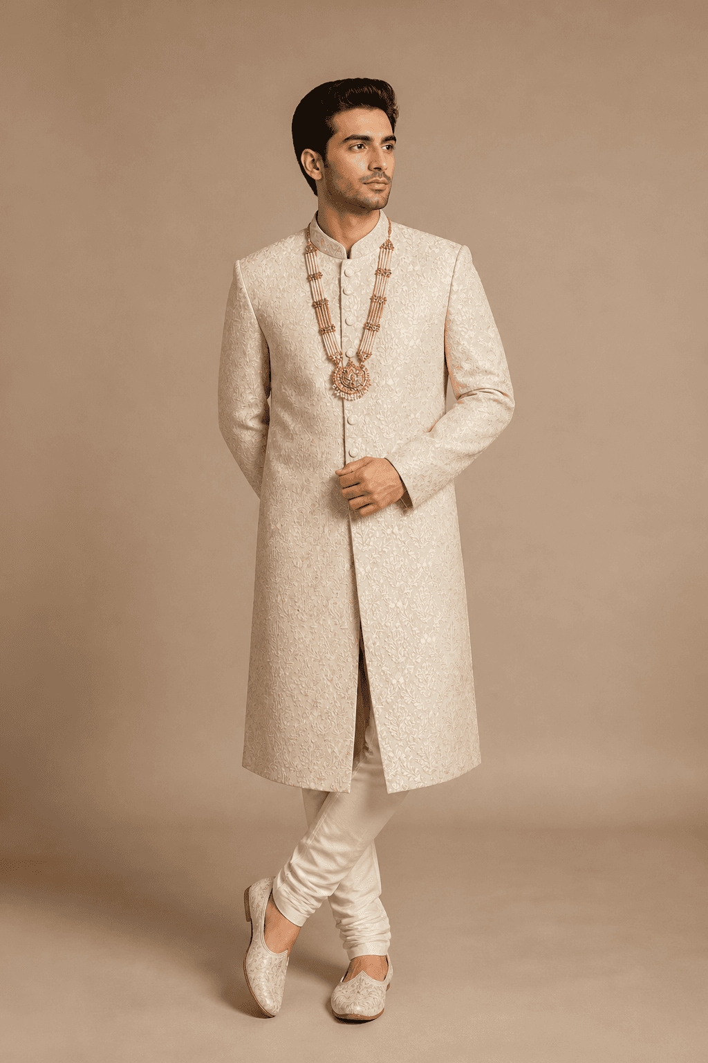 Beige Indo-western Sherwani