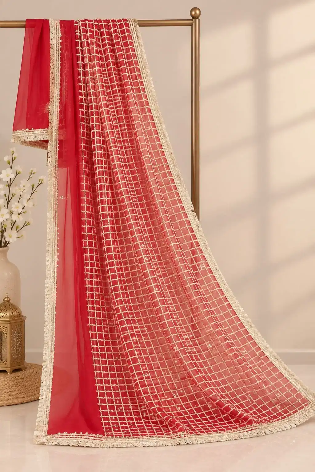 Net Red Dupatta / Stole