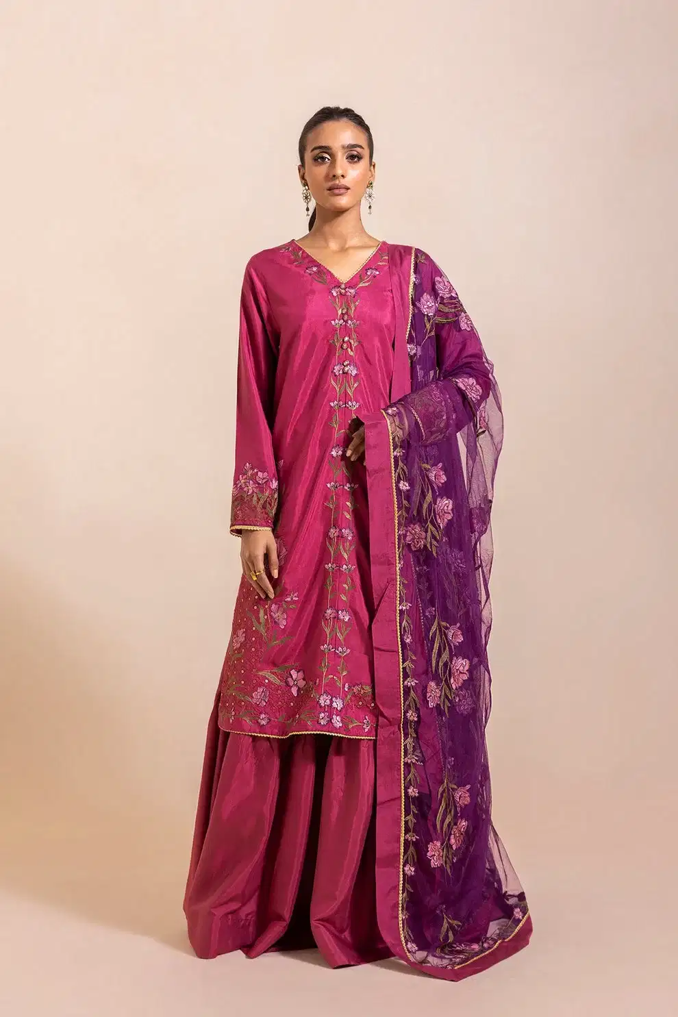 Pink Sharara With Long Shirt by Ethnic By Outfitters