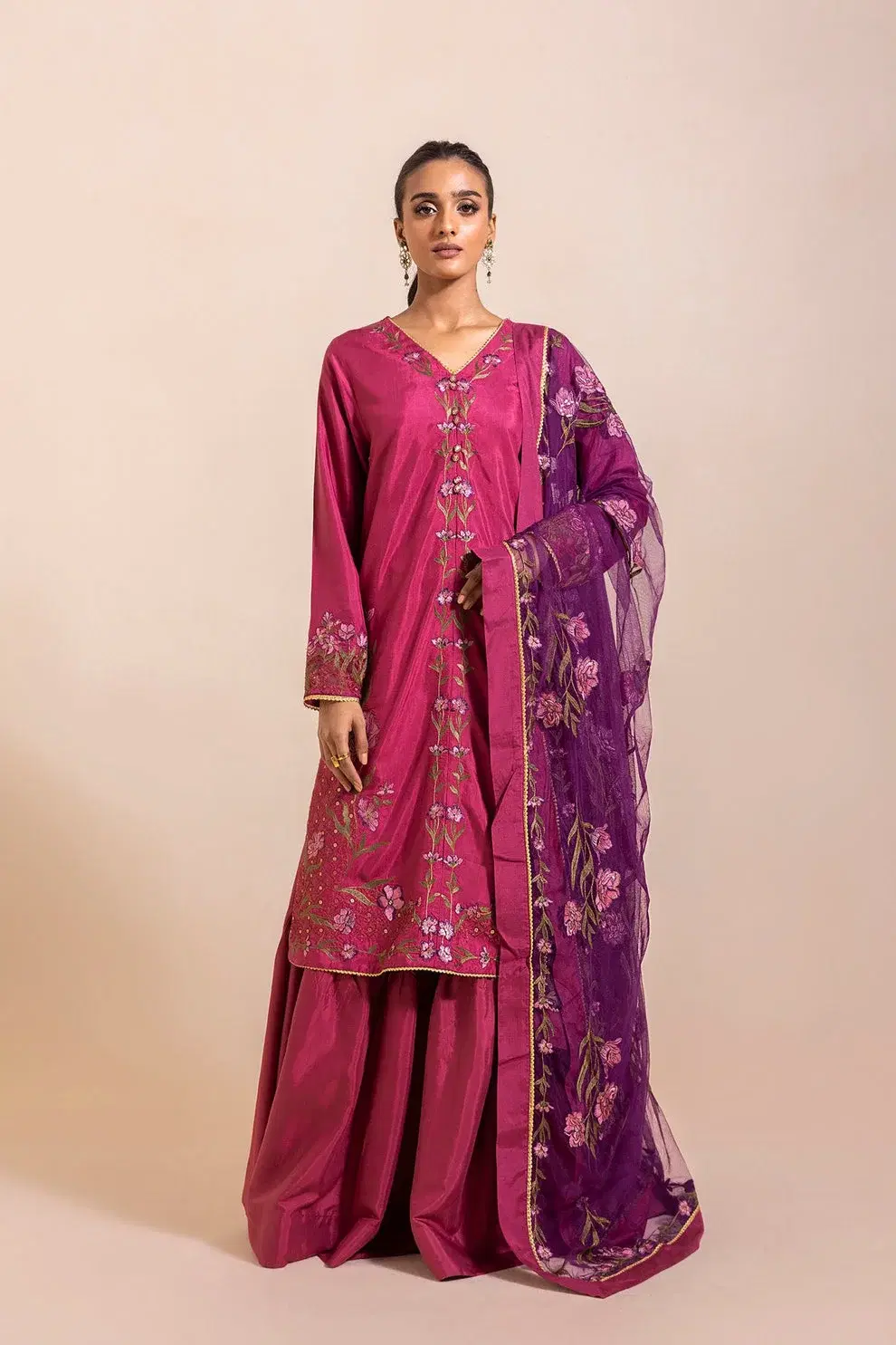 Pink Sharara With Long Shirt by Ethnic By Outfitters