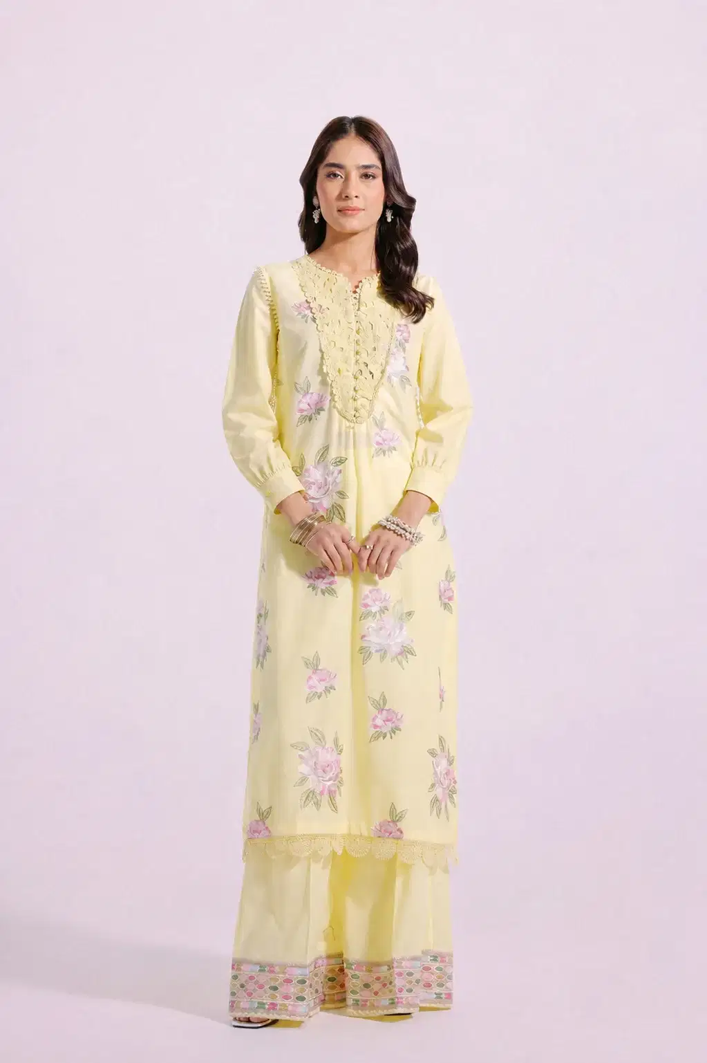 Yellow Classic Long Shirt With Palazzo by Ethnic By Outfitters