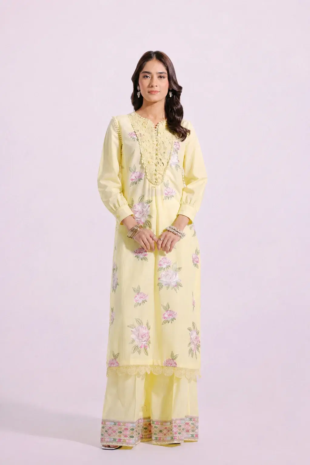 Yellow Classic Long Shirt With Palazzo by Ethnic By Outfitters