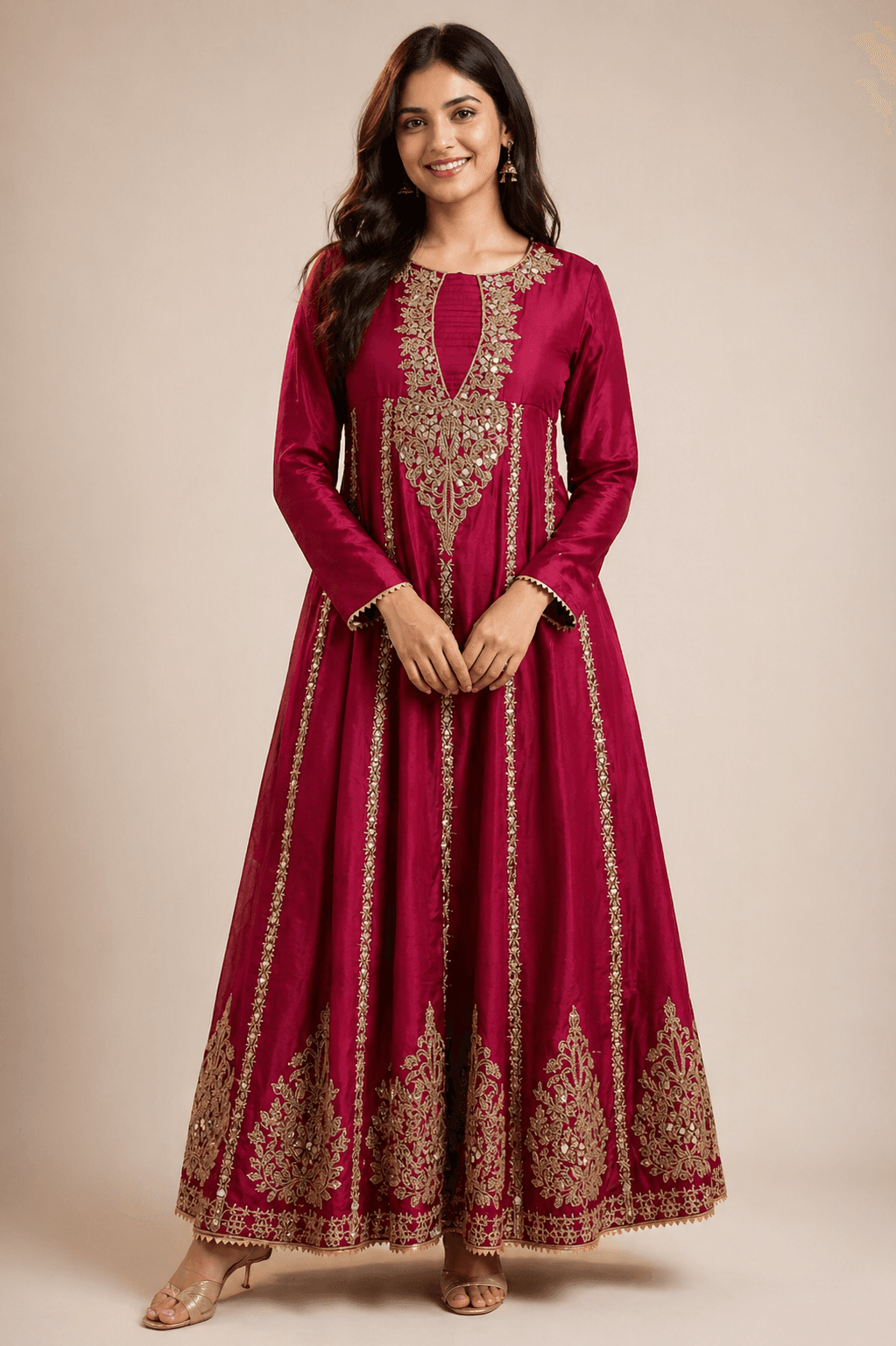 Maroon A-line Maxi
