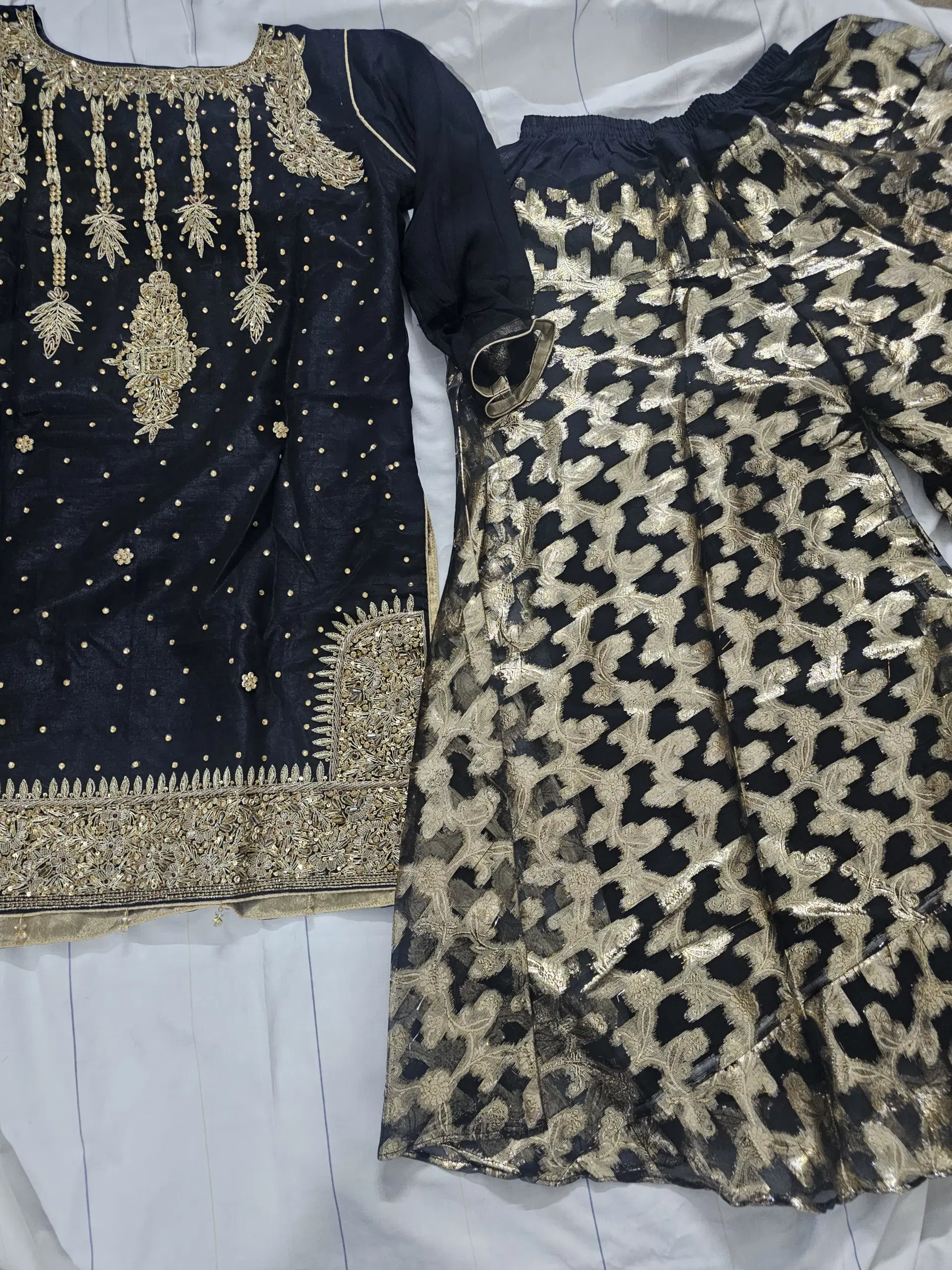 Black Classic Gharara With Short Kameez